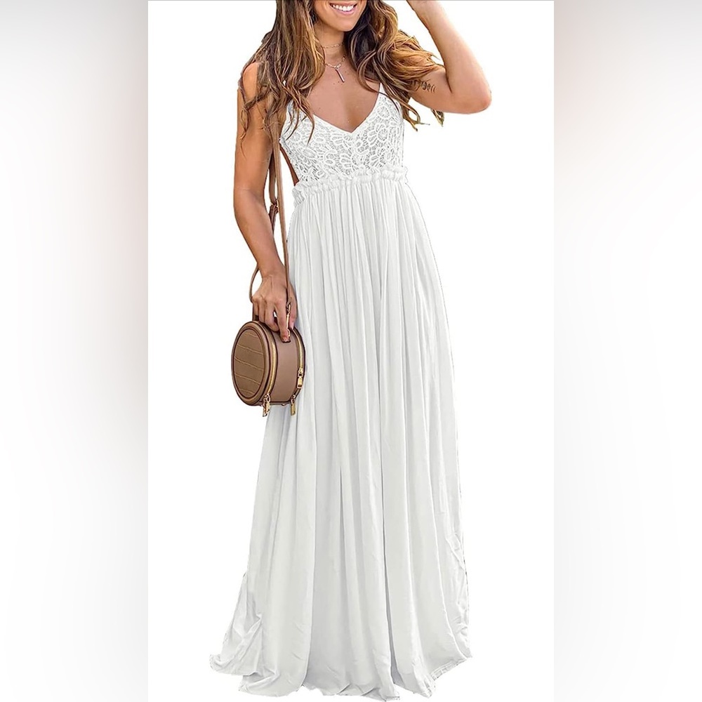 V Neck Floral Lace Backless Sleeveless Maxi Dress